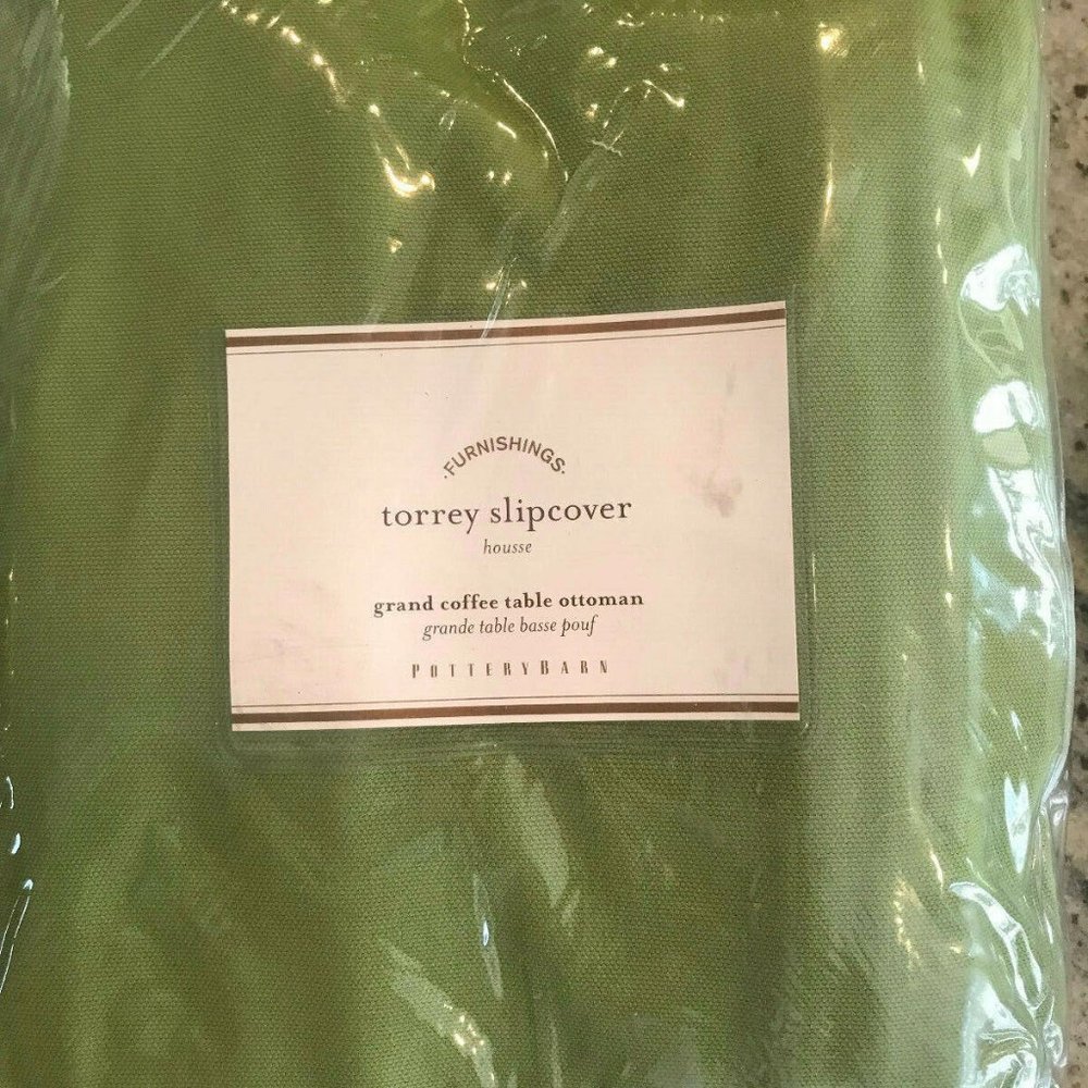 Pottery Barn Torrey Grand Ottoman Coffee Table Cushion Slip Cover Sunbrella Jade